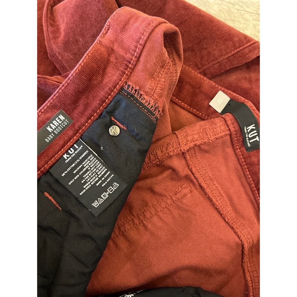 KUT from the Kloth Karen Baby Boot Corduroy Pants Burgundy Size 12